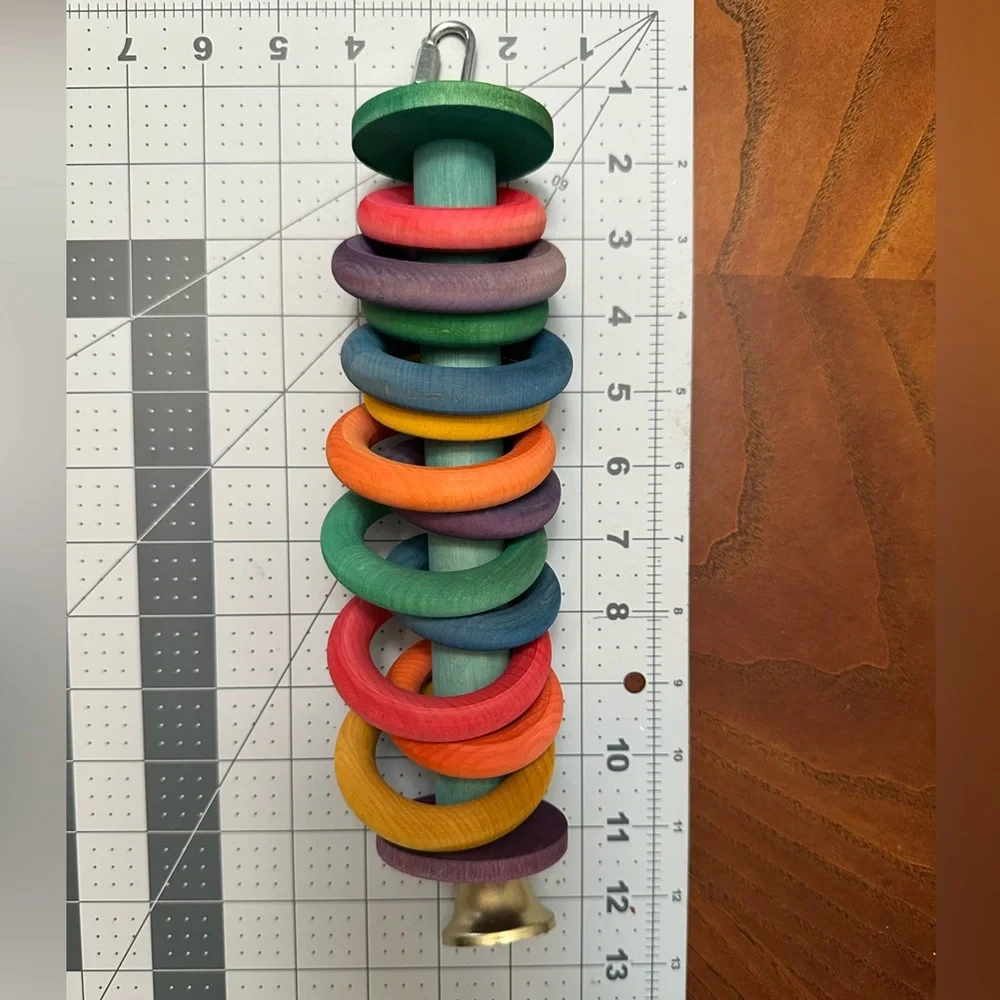 Handmade Multi size Wooden Rings Bird Toy with Bell